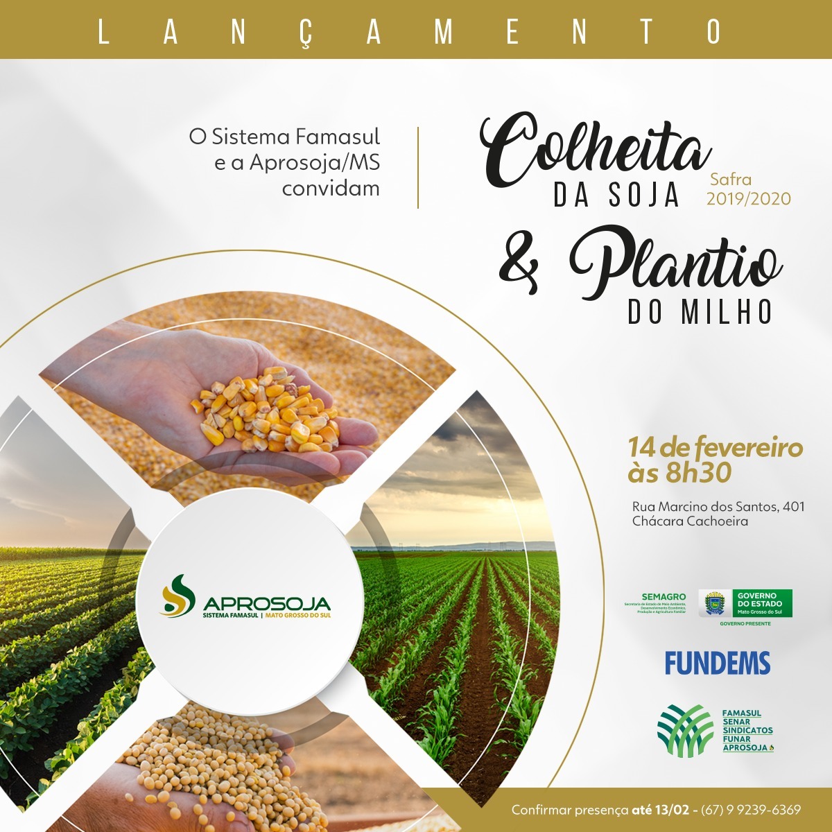 Famasul e Aprosoja/MS lançam oficialmente colheita da soja safra 2019/2020 Foto: Divulgação