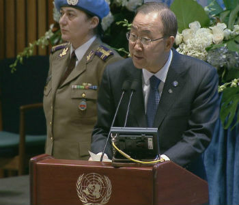Ban durante cerimônia na sede da ONU em Nova York. Foto: Reprodução