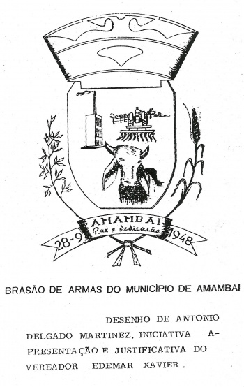 19 de novembro, dia da bandeira: a história da bandeira de Amambai O Brasão de Amambai, utilizado na bandeira e de autoria do jornalista Antonio Delgado Martinez.