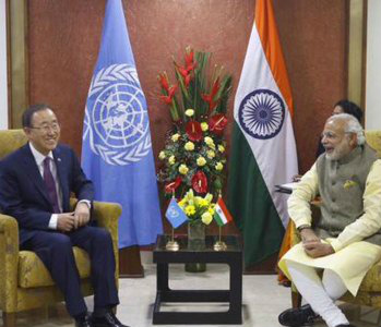 Ban Ki-moon e Narendra Modi. Foto: ONU/Mark Garten.