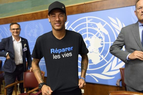 Neymar é anunciado na ONU, em Genebra, como embaixador da Boa Vontade Neymar Jr. durante sua apresentação como Embaixador da Boa Vontade Foto:Laurent Gillieron/Agência Lusa