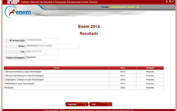 Candidatos já podem acessar resultado individual no Enem 2014
