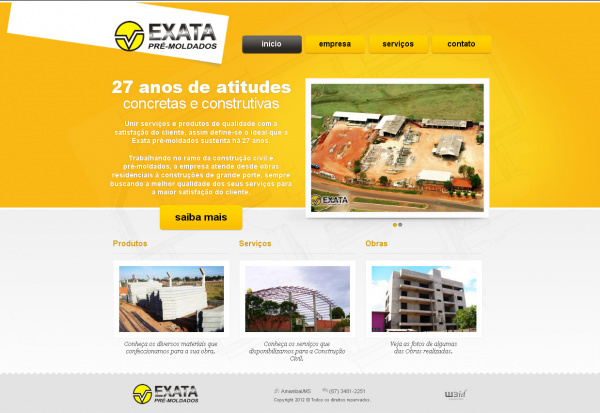 Capa do site da Exata pré-moldados de Amambai.