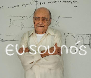Oscar Niemeyer e Gisele Bündchen em campanha pela Rio + 20