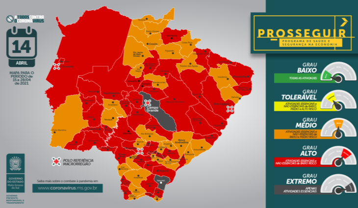 Covid: com bandeira laranja, Amambai tem toque de recolher flexibilizado Mapa Prosseguir desta quarta-feira (14) / Foto: Divulgação