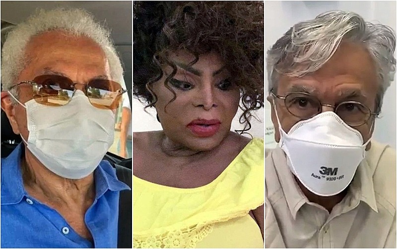 Paulinho, Elza e Caetano: alegria por receber a dose, tristeza pelos que não puderam - Reprodução / Instagram