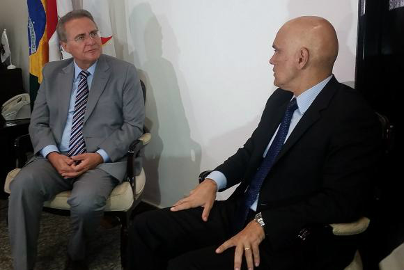 Senado aprecia esta semana indicação de Alexandre de Moraes para vaga no Supremo Indicado a ministro do Supremo Tribunal Federal, Alexandre Moraes foi ao Senado, apresentar suas credenciais ao presidente da Casa, Eunício de Oliveira (PMDB-CE). Na ocasião, ele também foi recebido pelo líder do PMDB na Casa, Renan Calheiros (PMDB-AL) Débora Brito/Agência BrasilFoto: Divulgação