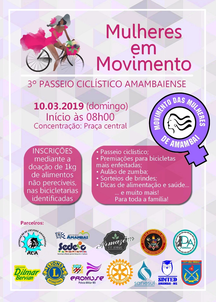 3ª Pedalada das Mulheres acontece no domingo (10), em Amambai 3ª Pedalada das Mulheres acontece no domingo (10), em Amambai