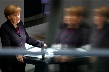 Angela Merkel, chanceler alemã, falou hoje no Parlamento alemão antes de ir para o Conselho Europeu em Bruxelas