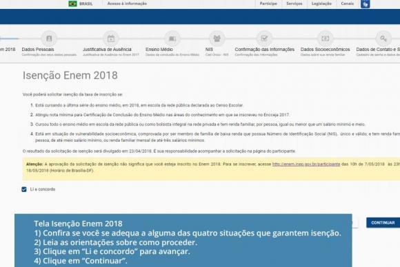 Tela Isenção EnemDivulgação/Inep