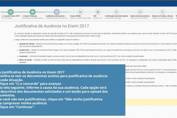 Tela Justificativa Enem 2017Divulgação/Inep