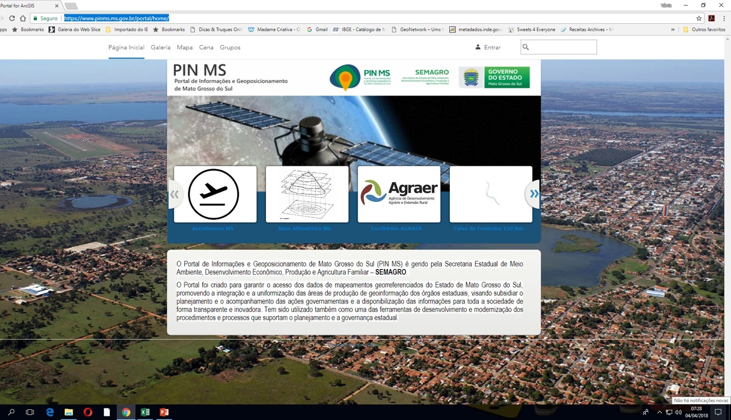 Página inicial do Portal de Informações e Geoposicionamento de Mato Grosso do Sul (PIN/MS).