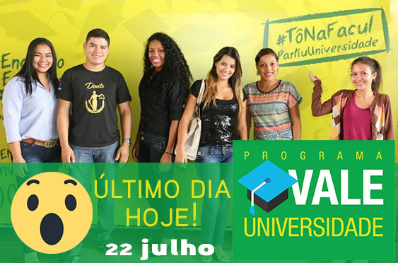 Prazo para inscrição no programa Vale Universidade termina hoje