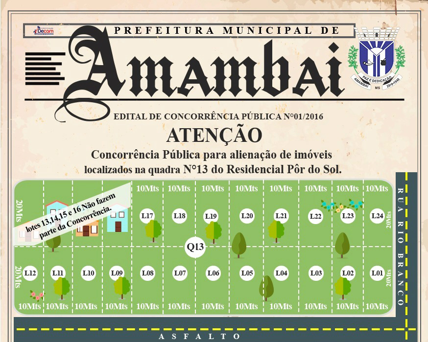 Secretaria Municipal de Gestão abre concorrência pública para aquisição de lotes Juntos os lotes estão avaliados em mais de R$ 350 mil iniciais