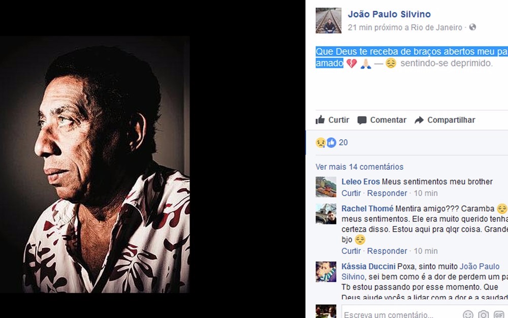Paulo Silvino, ator e humorista, morre aos 78 anos no Rio Filho de Silvinmo lamentou a morte em redes sociais (Foto: Reprodução / Facebook)