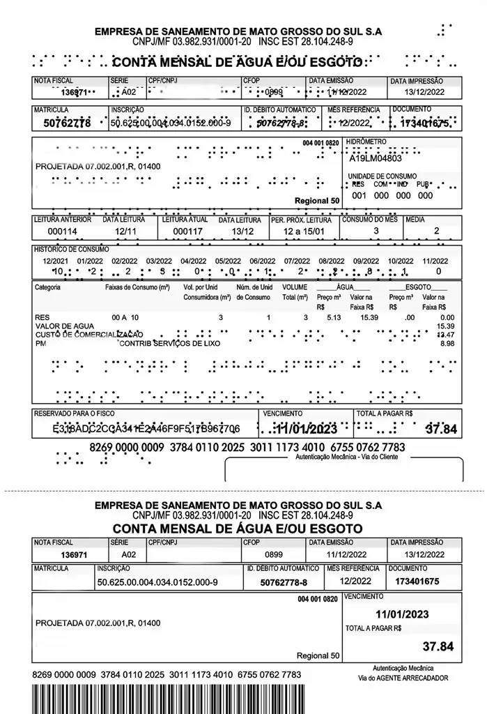 Deficientes visuais podem receber conta de água da Sanesul em braille Deficientes visuais podem receber conta de água da Sanesul em braille