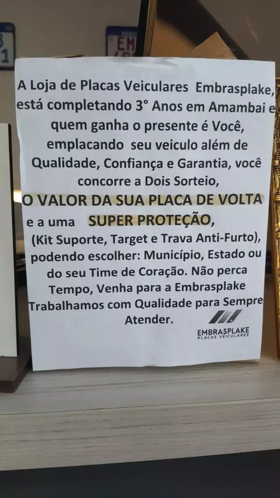 Participantes da Promoção Embrasplake 3 Anos: Atenção ao comunicado importante em Amambai Participantes da Promoção Embrasplake 3 Anos: Atenção ao comunicado importante em Amambai