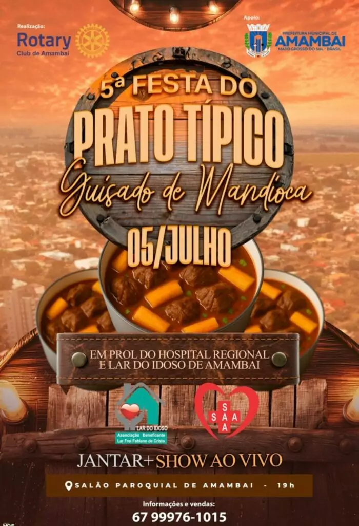 Festa do Prato Típico com Guisado de Mandioca acontece neste sábado em Amambai