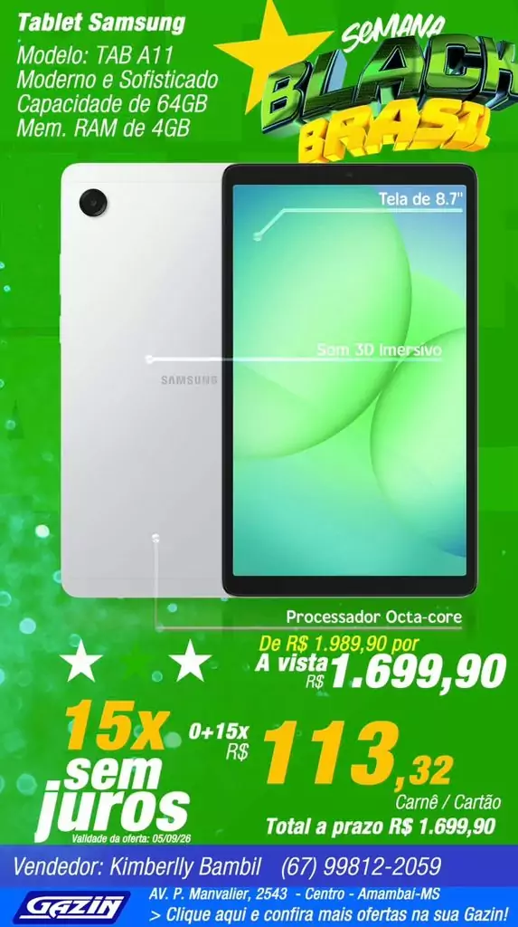 Semana Black Brasil da Gazin segue com ofertas até este sábado (12) em Amambai Semana Black Brasil da Gazin segue com ofertas até este sábado (12) em Amambai