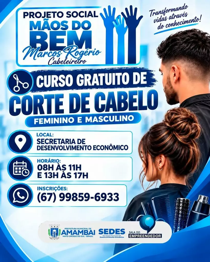Curso gratuito de corte de cabelo é oferecido com apoio da Prefeitura de Amambai Curso gratuito de corte de cabelo é oferecido com apoio da Prefeitura de Amambai